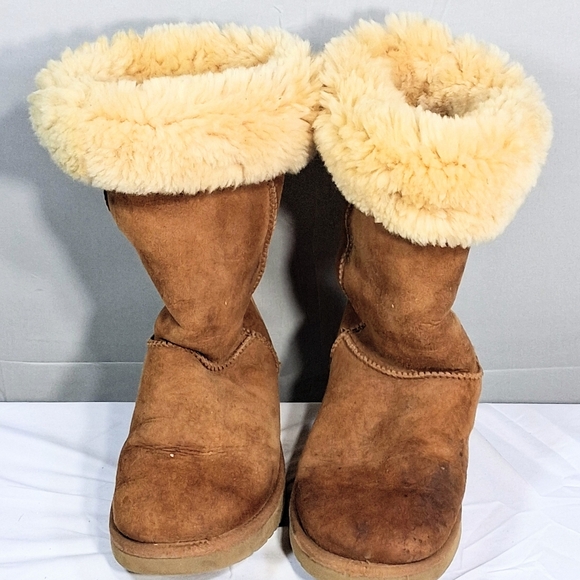 Ugg Women's Size 8 High Shearling Sheepskin Desert Tan Chestnut Boots - Picture 3 of 10